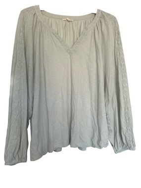 Lucky Brand Light Sage Lace-Trim V-Neck Tunic